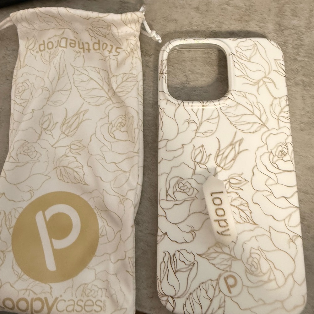 NEW Loopy Case White and Gold Floral Phone Case iPhone 16 pro max righty